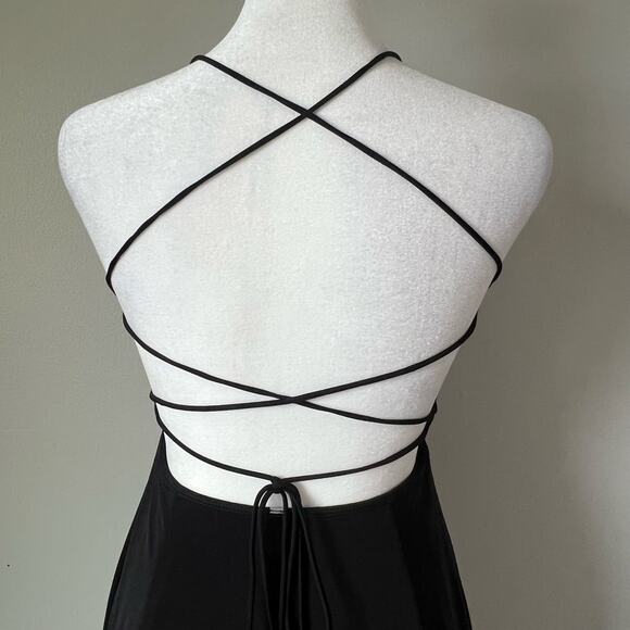 Lucy in the Sky Front Knot Black Backless Skater Dress Size M Mini Strappy Back - Picture 7 of 10